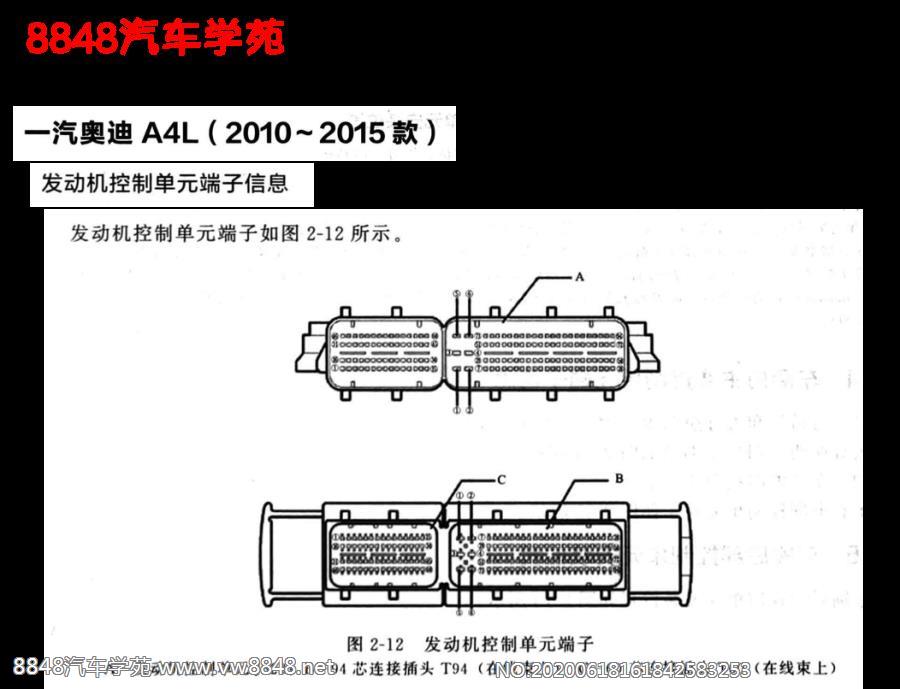 2010年奥迪A4L发动机控制单元针脚图